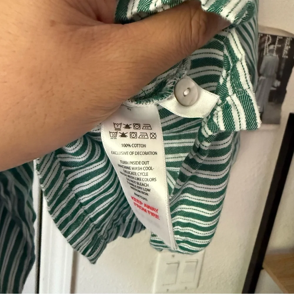 RACHEL ASHWELL green white striped cotton sailor Peter Pan cottage prairie top - Picture 7 of 7